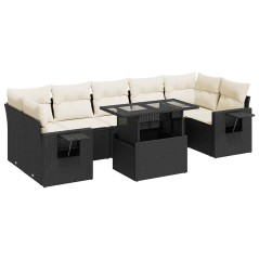 vidaXL 8-tlg. Garten-Sofagarnitur mit Kissen Schwarz Poly Rattan