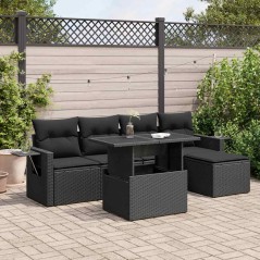 vidaXL 6-tlg. Garten-Sofagarnitur mit Kissen Schwarz Poly Rattan
