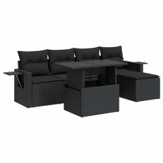 vidaXL 6-tlg. Garten-Sofagarnitur mit Kissen Schwarz Poly Rattan