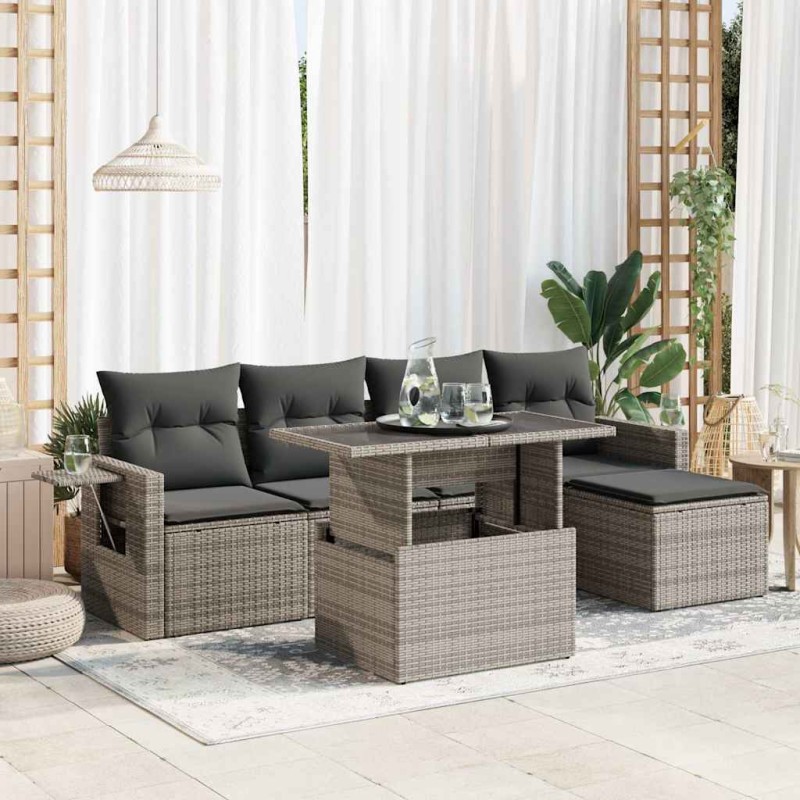 vidaXL 6-tlg. Garten-Sofagarnitur mit Kissen Grau Poly Rattan vidaXL 6-tlg. Garten-Sofagarnitur mit Kissen Grau Poly Rattan