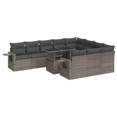 vidaXL 11-tlg. Garten-Sofagarnitur mit Kissen Grau Poly Rattan