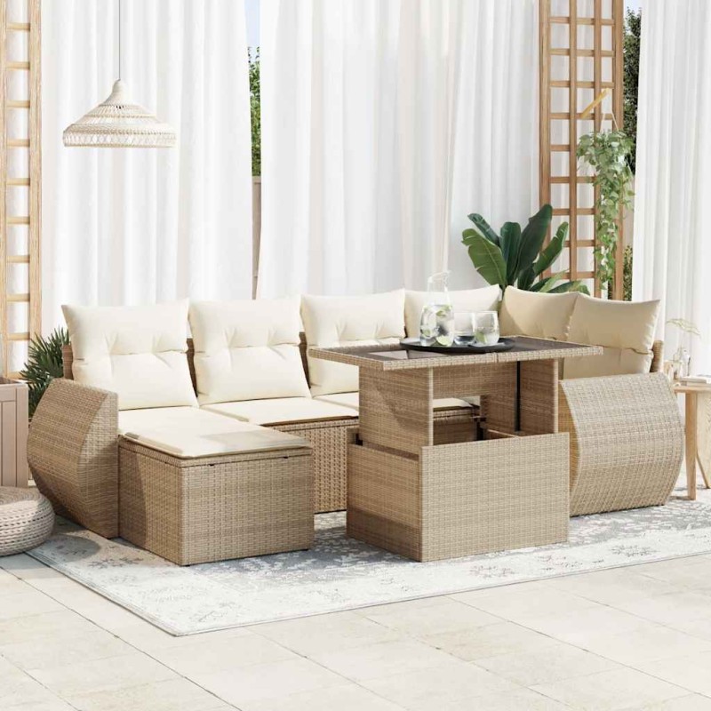 vidaXL 7-tlg. Garten-Sofagarnitur mit Kissen Beige Poly Rattan vidaXL 7-tlg. Garten-Sofagarnitur mit Kissen Beige Poly Rattan