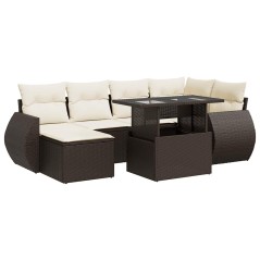 vidaXL 7-tlg. Garten-Sofagarnitur mit Kissen Braun Poly Rattan