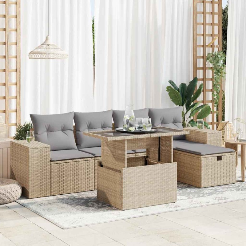 vidaXL 6-tlg. Garten-Sofagarnitur mit Kissen Beige Poly Rattan vidaXL 6-tlg. Garten-Sofagarnitur mit Kissen Beige Poly Rattan