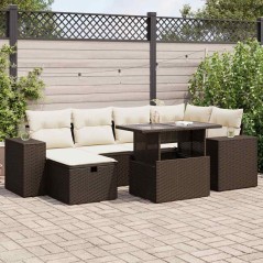 vidaXL 8-tlg. Garten-Sofagarnitur mit Kissen Braun Poly Rattan