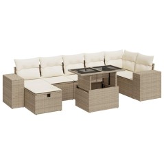 vidaXL 5-tlg. Garten-Sofagarnitur mit Kissen Beige Poly Rattan