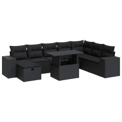 vidaXL 9-tlg. Garten-Sofagarnitur mit Kissen Schwarz Poly Rattan