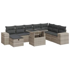 vidaXL 9-tlg. Garten-Sofagarnitur mit Kissen Hellgrau Poly Rattan