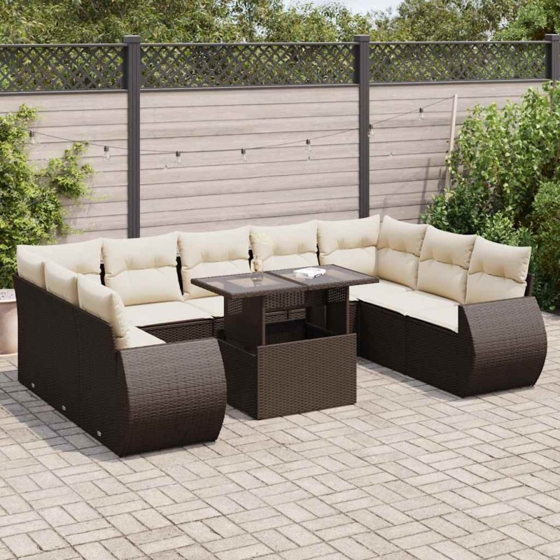 vidaXL 10-tlg. Garten-Sofagarnitur mit Kissen Braun Poly Rattan vidaXL 10-tlg. Garten-Sofagarnitur mit Kissen Braun Poly Rattan