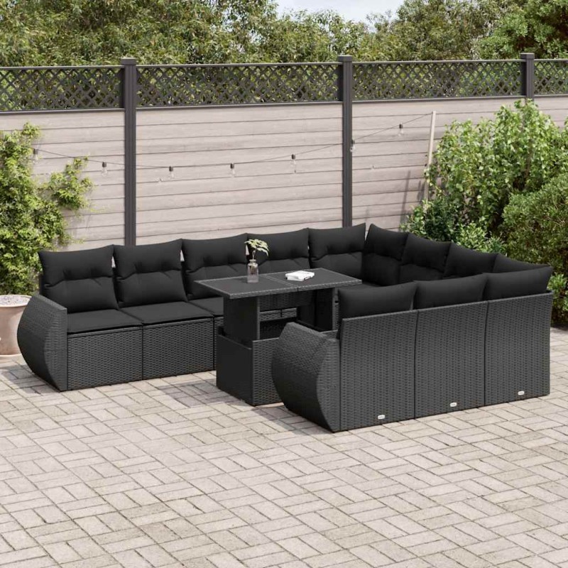 vidaXL 11-tlg. Garten-Sofagarnitur mit Kissen Schwarz Poly Rattan vidaXL 11-tlg. Garten-Sofagarnitur mit Kissen Schwarz Poly Rattan