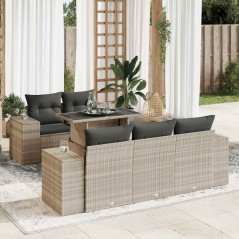 vidaXL 6-tlg. Garten-Sofagarnitur mit Kissen Hellgrau Poly Rattan