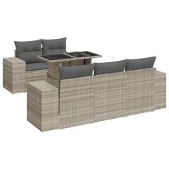 vidaXL 6-tlg. Garten-Sofagarnitur mit Kissen Hellgrau Poly Rattan