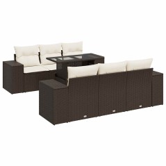 vidaXL 7-tlg. Garten-Sofagarnitur mit Kissen Braun Poly Rattan