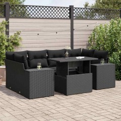 vidaXL 7-tlg. Garten-Sofagarnitur mit Kissen Schwarz Poly Rattan