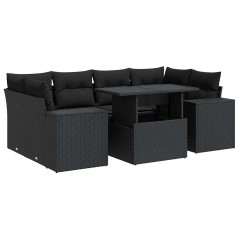vidaXL 7-tlg. Garten-Sofagarnitur mit Kissen Schwarz Poly Rattan