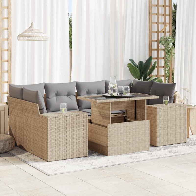 vidaXL 7-tlg. Garten-Sofagarnitur mit Kissen Beige Poly Rattan vidaXL 7-tlg. Garten-Sofagarnitur mit Kissen Beige Poly Rattan