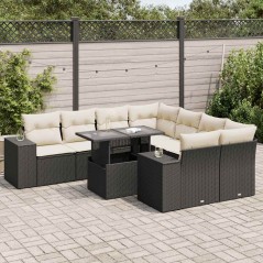 vidaXL 9-tlg. Garten-Sofagarnitur mit Kissen Schwarz Poly Rattan
