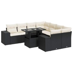 vidaXL 9-tlg. Garten-Sofagarnitur mit Kissen Schwarz Poly Rattan