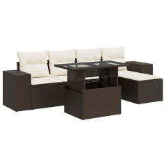 vidaXL 6-tlg. Garten-Sofagarnitur mit Kissen Braun Poly Rattan