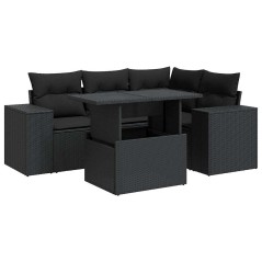 vidaXL 5-tlg. Garten-Sofagarnitur mit Kissen Schwarz Poly Rattan