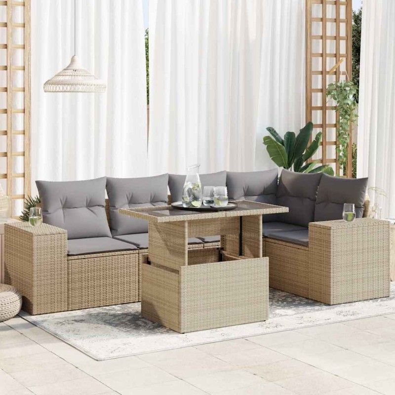 vidaXL 6-tlg. Garten-Sofagarnitur mit Kissen Beige Poly Rattan vidaXL 6-tlg. Garten-Sofagarnitur mit Kissen Beige Poly Rattan