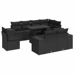 vidaXL 9-tlg. Garten-Sofagarnitur mit Kissen Schwarz Poly Rattan