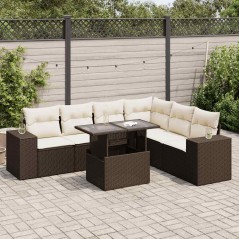 vidaXL 7-tlg. Garten-Sofagarnitur mit Kissen Braun Poly Rattan