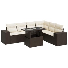 vidaXL 7-tlg. Garten-Sofagarnitur mit Kissen Braun Poly Rattan