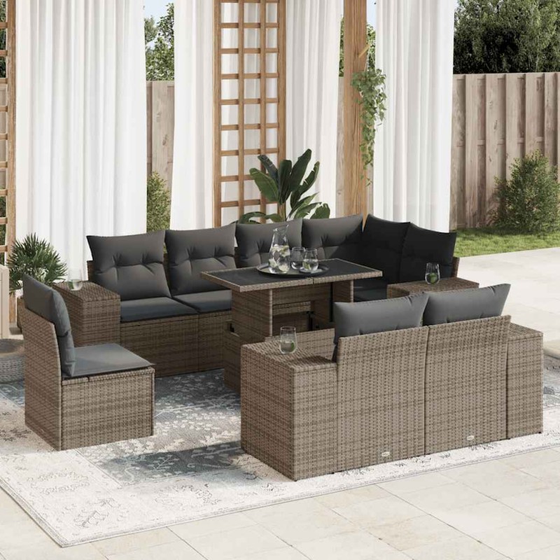 vidaXL 9-tlg. Garten-Sofagarnitur mit Kissen Grau Poly Rattan vidaXL 9-tlg. Garten-Sofagarnitur mit Kissen Grau Poly Rattan
