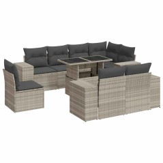 vidaXL 9-tlg. Garten-Sofagarnitur mit Kissen Hellgrau Poly Rattan