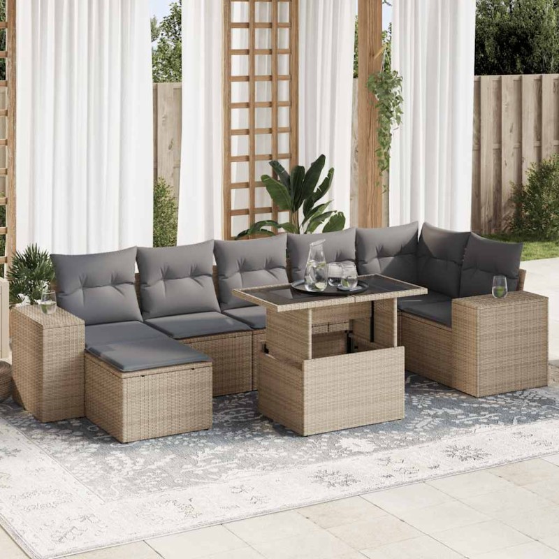 vidaXL 8-tlg. Garten-Sofagarnitur mit Kissen Beige Poly Rattan vidaXL 8-tlg. Garten-Sofagarnitur mit Kissen Beige Poly Rattan