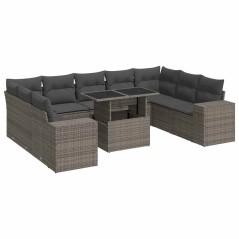 vidaXL 10-tlg. Garten-Sofagarnitur mit Kissen Grau Poly Rattan