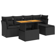 vidaXL 6-tlg. Garten-Sofagarnitur mit Kissen Schwarz Poly Rattan