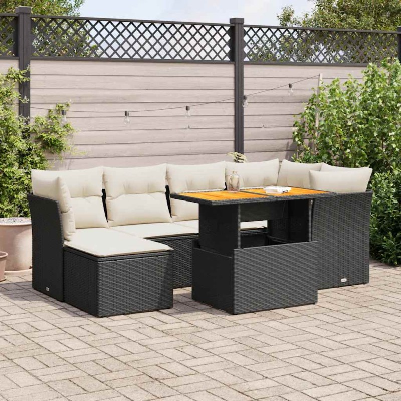 vidaXL 7-tlg. Garten-Sofagarnitur mit Kissen Schwarz Poly Rattan vidaXL 7-tlg. Garten-Sofagarnitur mit Kissen Schwarz Poly Rattan