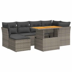 vidaXL 7-tlg. Garten-Sofagarnitur mit Kissen Grau Poly Rattan