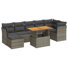 vidaXL 8-tlg. Garten-Sofagarnitur mit Kissen Grau Poly Rattan