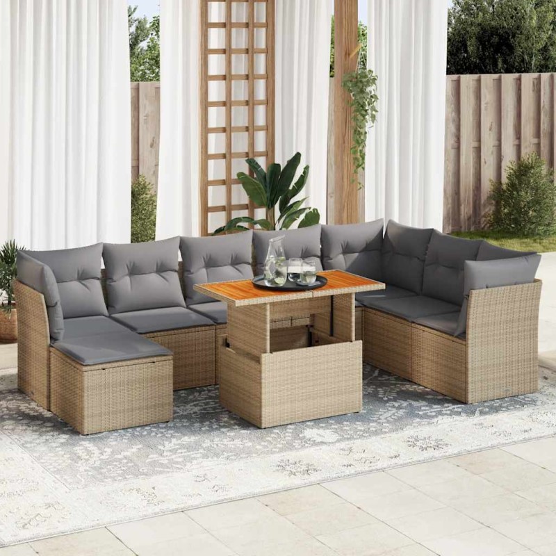 vidaXL 9-tlg. Garten-Sofagarnitur mit Kissen Beige Poly Rattan vidaXL 9-tlg. Garten-Sofagarnitur mit Kissen Beige Poly Rattan