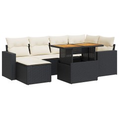 vidaXL 7-tlg. Garten-Sofagarnitur mit Kissen Schwarz Poly Rattan