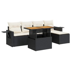 vidaXL 6-tlg. Garten-Sofagarnitur mit Kissen Schwarz Poly Rattan