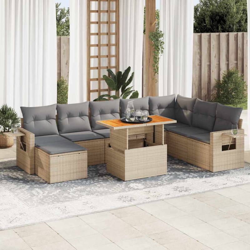 vidaXL 9-tlg. Garten-Sofagarnitur mit Kissen Beige Poly Rattan vidaXL 9-tlg. Garten-Sofagarnitur mit Kissen Beige Poly Rattan