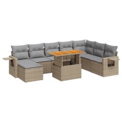 vidaXL 9-tlg. Garten-Sofagarnitur mit Kissen Beige Poly Rattan