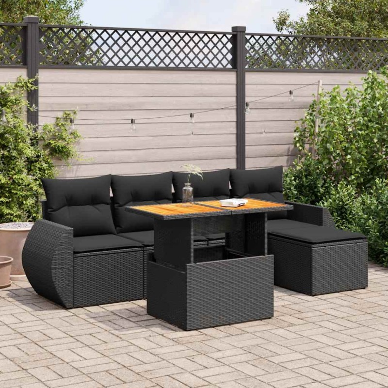 vidaXL 6-tlg. Garten-Sofagarnitur mit Kissen Schwarz Poly Rattan vidaXL 6-tlg. Garten-Sofagarnitur mit Kissen Schwarz Poly Rattan