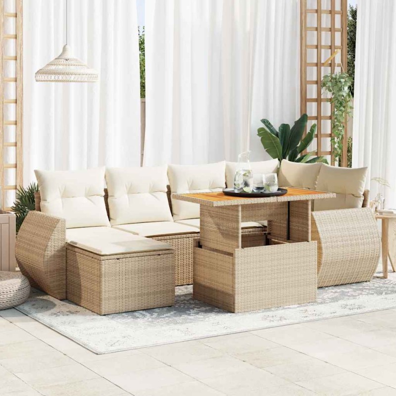 vidaXL 7-tlg. Garten-Sofagarnitur mit Kissen Beige Poly Rattan vidaXL 7-tlg. Garten-Sofagarnitur mit Kissen Beige Poly Rattan