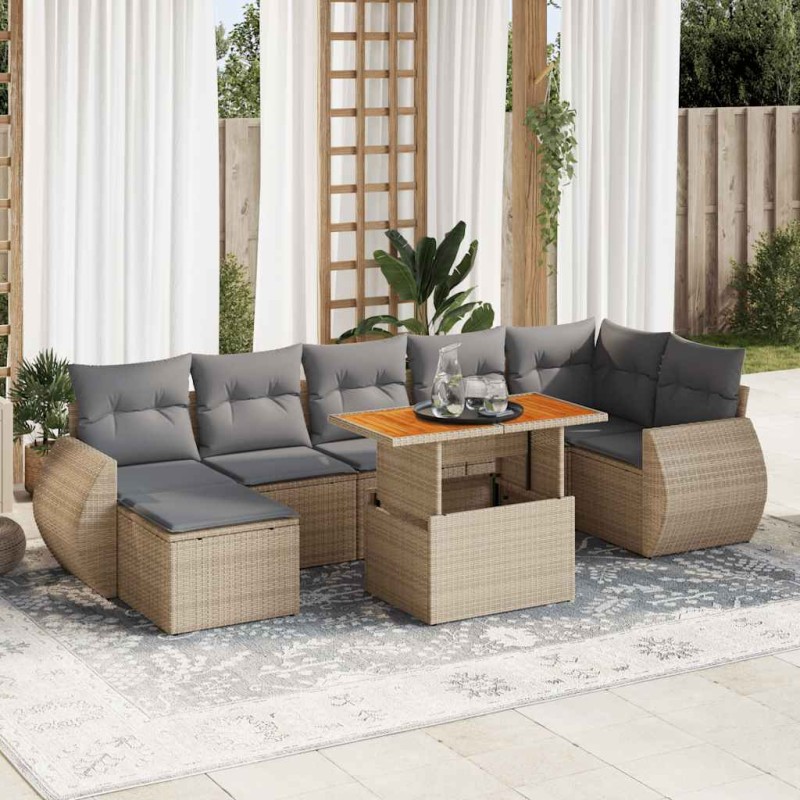 vidaXL 8-tlg. Garten-Sofagarnitur mit Kissen Beige Poly Rattan vidaXL 8-tlg. Garten-Sofagarnitur mit Kissen Beige Poly Rattan