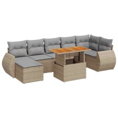 vidaXL 8-tlg. Garten-Sofagarnitur mit Kissen Beige Poly Rattan