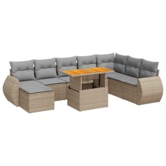 vidaXL 9-tlg. Garten-Sofagarnitur mit Kissen Beige Poly Rattan