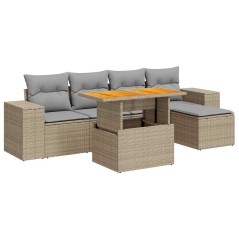 vidaXL 6-tlg. Garten-Sofagarnitur mit Kissen Beige Poly Rattan