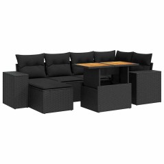 vidaXL 7-tlg. Garten-Sofagarnitur mit Kissen Schwarz Poly Rattan