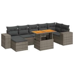 vidaXL 8-tlg. Garten-Sofagarnitur mit Kissen Grau Poly Rattan