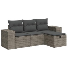 vidaXL 4-tlg. Garten-Sofagarnitur mit Kissen Grau Poly Rattan